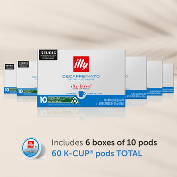 Illy Coffee K Cups, Classico Decaf Roast, Mild & Balanced Flavor, 10 Count (Pack of 6)