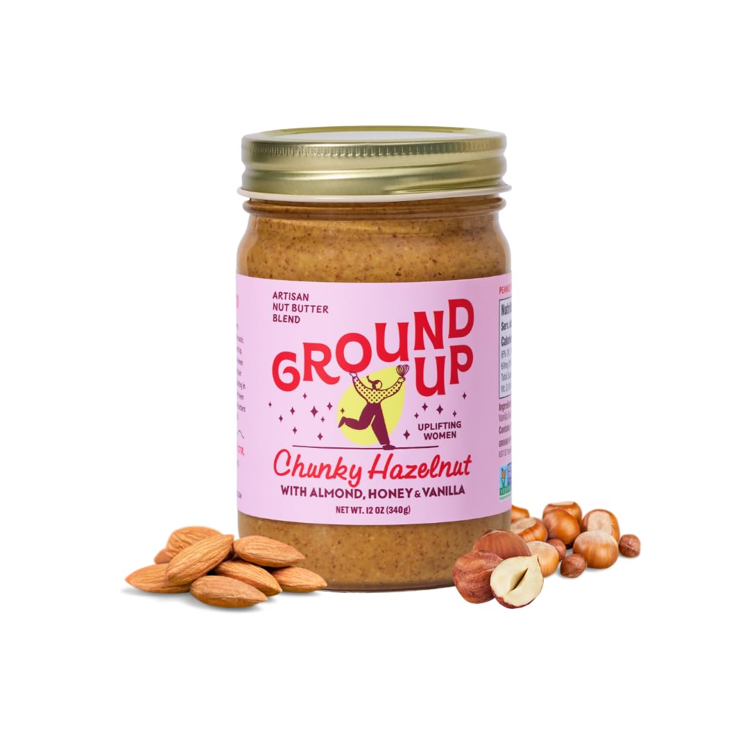 Ground Up Almond & Hazelnut Nut Butter - Oregon Hazelnut - Peanut-Free, Dairy-Free, Gluten-Free, Vegan - 1 Jar 12oz
