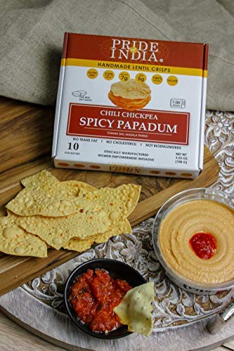 Pride Of India - Spicy Chickpea Masala Papadum Lentil Crisp, Pack of 6 - 10 count Box (3.53oz - 100gm) - Instant Popping Chips,