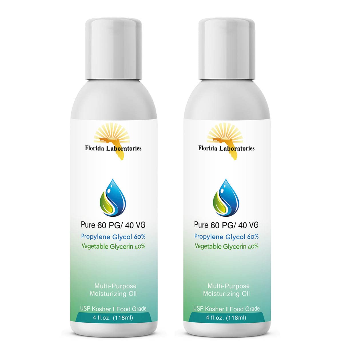 Florida Laboratories - 60/40 PG-VG Propylene Glycol & Vegetable Glycerin - 4oz (2 Pack) - Kosher 99.9% Pure Food Grade - Manufac