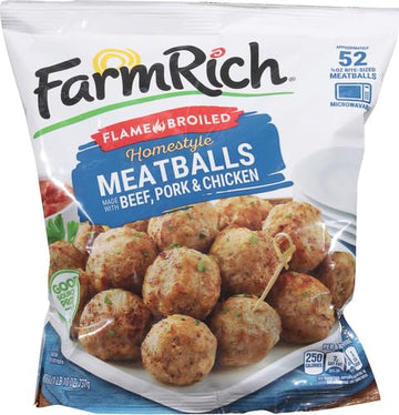 Farm Rich Homestyle Meatballs, Made with Beef, Pork and Authentic Bread Crumb Recipe, Fully Cooked, Frozen, 26 oz