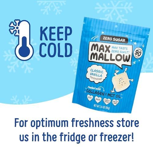 Max Mallow Sugar Free Marshmallows - Keto Friendly Perfect for Smores Hot Chocolate and Baking with Zero Sugar Snacks Smores Mct Oil Zero Sugar Marshmellow Marshmallow Classic Vanilla 2 Pack
