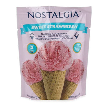 Nostalgia Ice Cream Mix. Vanilla Creme, Creamy Chocolate, Sweet Strawberry And Chocolate Chips Cookie Dough. Each Pocket Of 8 Oz