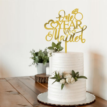 Qertesl Acrylic One Year Married Cake Topper - 1St Wedding Anniversary Cake Topper -Anniversary Party Decorations,One Year Anniv
