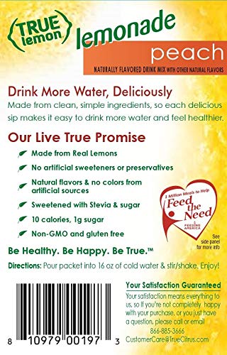 True Lemon Peach Lemonade Water Enhancer Drink Mix (10 Packets), Low Calorie Drink Mix Packets For Water, Powdered Drink Mixes & Flavorings, Individual Drink Packets, Water Flavor Packets With Stevia