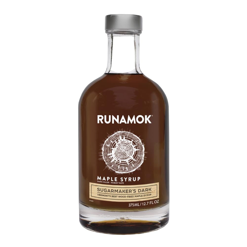 Runamok Maple Syrup SugarmakerS Dark - High Standard Vermont Maple Syrup Dark Color Robust Taste | Pure Wood Fired Maple Syrup & 100% Natural | Classic Breakfast & Pancake Syrup | 12.68 Fl Oz (375Ml)