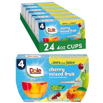 Dole Fruit Bowls Cherry Mixed Fruit in 100% Juice Snacks, 4oz 24 Total Cups, Gluten & Dairy Free, Bulk Lunch Snacks for Kids & A