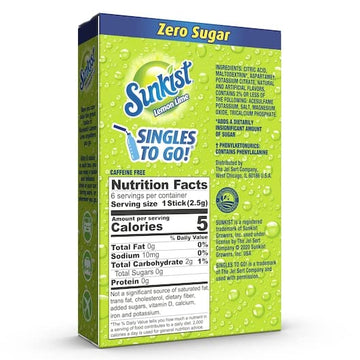 SINGLES TO GO! Drink Mix Lemon Lime, 6 Boxes with 36 Packets Total, Green, 0.58 Ounce Each