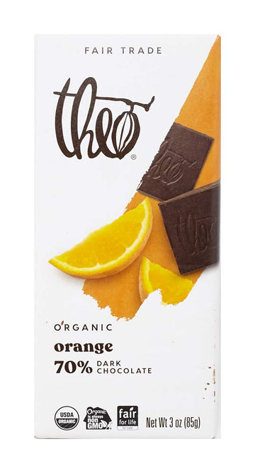 Theo Chocolate Orange Organic Dark Chocolate Bar, 70% Cacao, 1 Bar | Vegan, Fair Trade