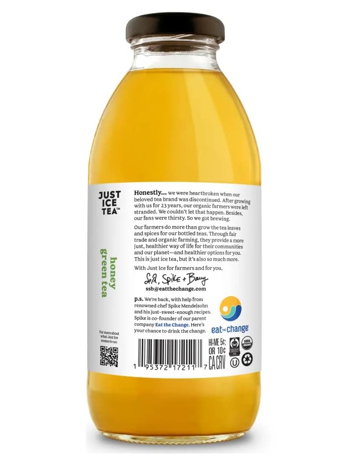 Just Ice Tea Organic Iced Tea, 16 Fl Oz Glass Bottles (Pack Of 4) (Honey Green Tea)