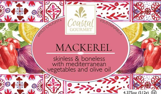Coastal Gourmet Skinless and Boneless Mackerel with Mediterranean Vegetables in Olive Oil 4.375 oz. (Pack of 12)