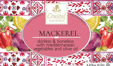 Coastal Gourmet Skinless and Boneless Mackerel with Mediterranean Vegetables in Olive Oil 4.375 oz. (Pack of 12)
