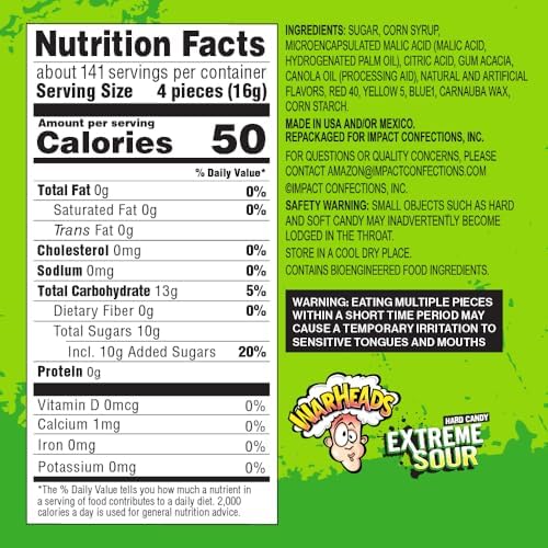 WARHEADS - Extreme Sour Hard Candy - Assorted Fruity Flavors - Sour Apple Black Cherry Blue Raspberry Lemon & Watermelon Flavors Great For Parades - 5 lb. Bulk Bag