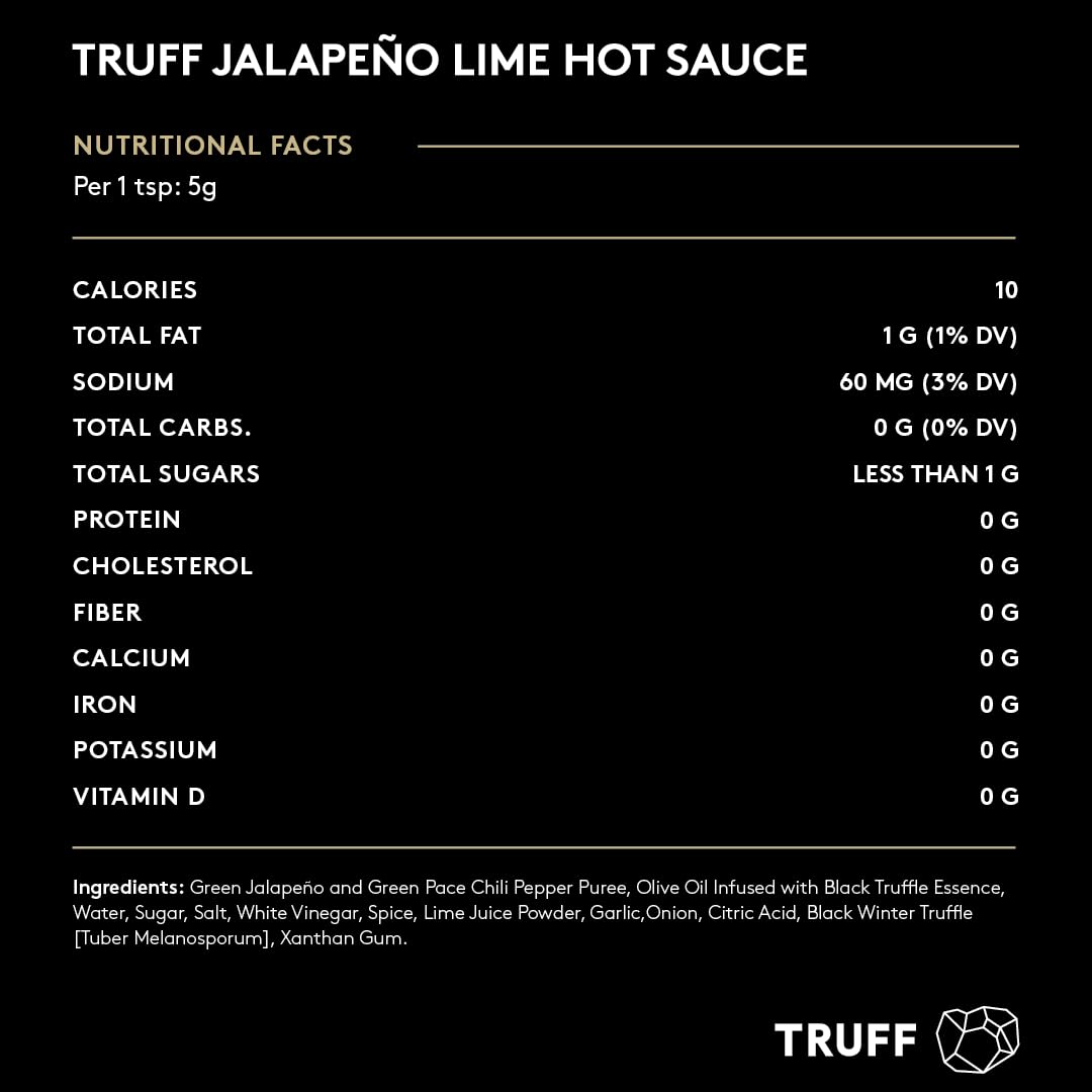 TRUFF Jalapeo Lime Hot Sauce, Gourmet Hot Sauce with Black Winter Truffles, Green Jalapeo Peppers, Black Truffle Oil, Unique Fla