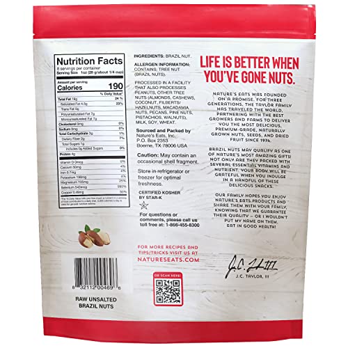 Nature's Eats Brazil Nuts, 8 Oz - Healthy Snack, Non-GMO, High in Selenium, Rich in Flavor, Perfect for Baking & Cooking