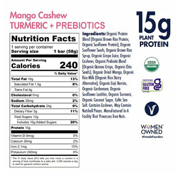 Save The Rainforest By Shanti Balance | Mango Cashew Turmeric | 15G Plant Protein | Organic Gluten Free Superfood | Gut Health Fiber | Immunity Boosting | Performance Nutrition | 12 Count, 2 Oz Bars
