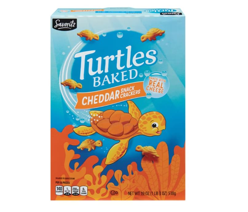 1 Box - Turtles Baked Cheddar Snack Crackers 19 oz Family Size Crunchy Cheesy Baked Snack Made with Real Cheddar Cheese Perfect