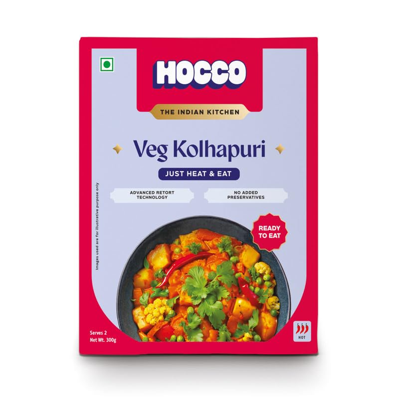 Hocco Just Heat & Eat Instant Veg Kolhapuri Spice Mix With Mixed Vegetables, Ready To Eat-Microwaveable, 300 Gms-Serves 2, No Added Preservatives