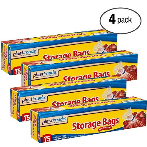 Plastimade Disposable Plastic Storage Bags With Original Twist Tie, 1 Gallon Size, 300 Bags, Great For Home, Office, Vacation, T