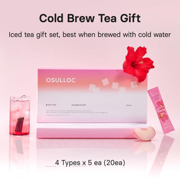 Osulloc Cold Brew Tea Gift (20 Count, 4 Flavors X 5 Ea) | Assorted Korea Iced Tea Bag Gift Sampler Set For Summer | Easy-To-Go Stick Type Tea Bag Series | Enhanced Blended Tea From Jeju