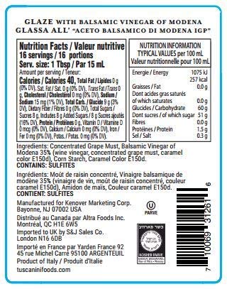Tuscanini, Balsamic Glaze Made With Kosher Balsamic Vinegar Of Modena Italy, (2 Pack) 8.5Oz Bottle, Balsamic Reduction