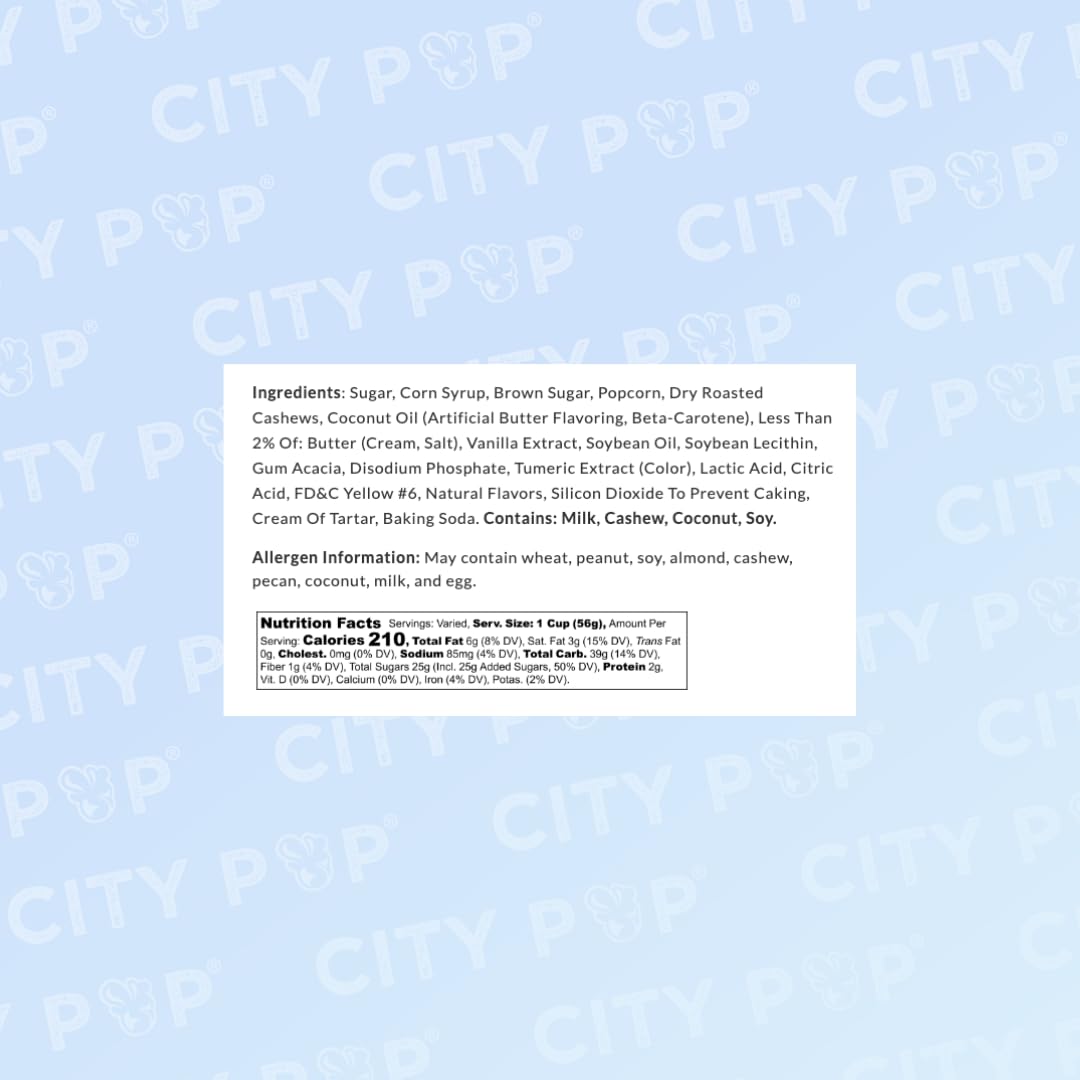 City Pop Caramel Cashew Gourmet Popcorn - 11 Cups, Made in USA, GMO-Free, 29.19oz
