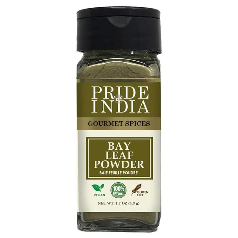 Pride Of India Bay Leaf Powder - Gourmet Spice for Stews/Soups/Tea - 1.7 oz Sifter Jar