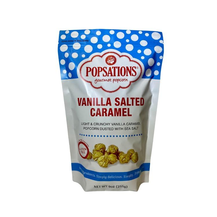 Popsations gourmet popcorn Classic Caramel Popcorn, 9oz Resealable Bag (Vanilla Salted Caramel)