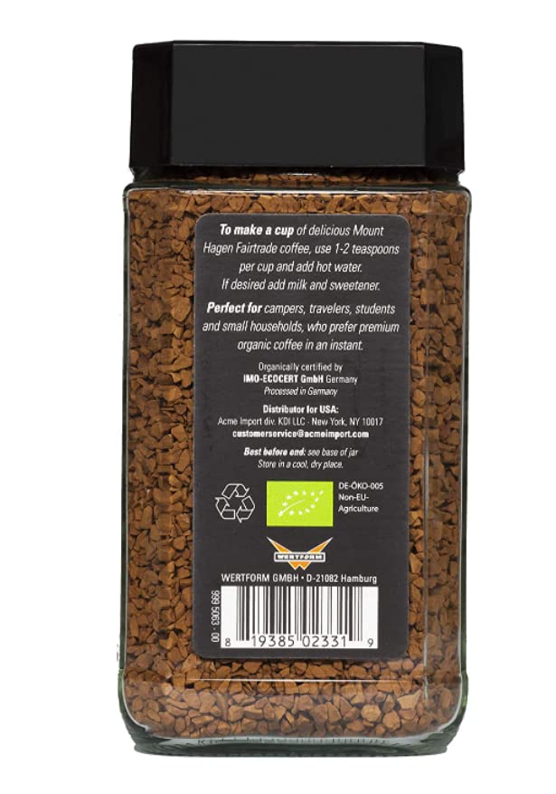 Mount Hagen 3.53oz Organic Freeze Dried Instant Coffee | Eco-friendly, Fair-Trade Coffee Made From Organic Medium Roast Arabica