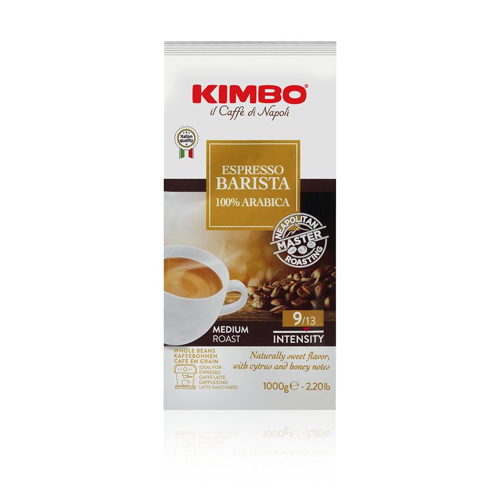 Kimbo Espresso Barista Whole Bean Coffee - Blended And Roasted In Italy - Medium Roast With A Natural Sweet Flavor - 2.2 Lbs Bag
