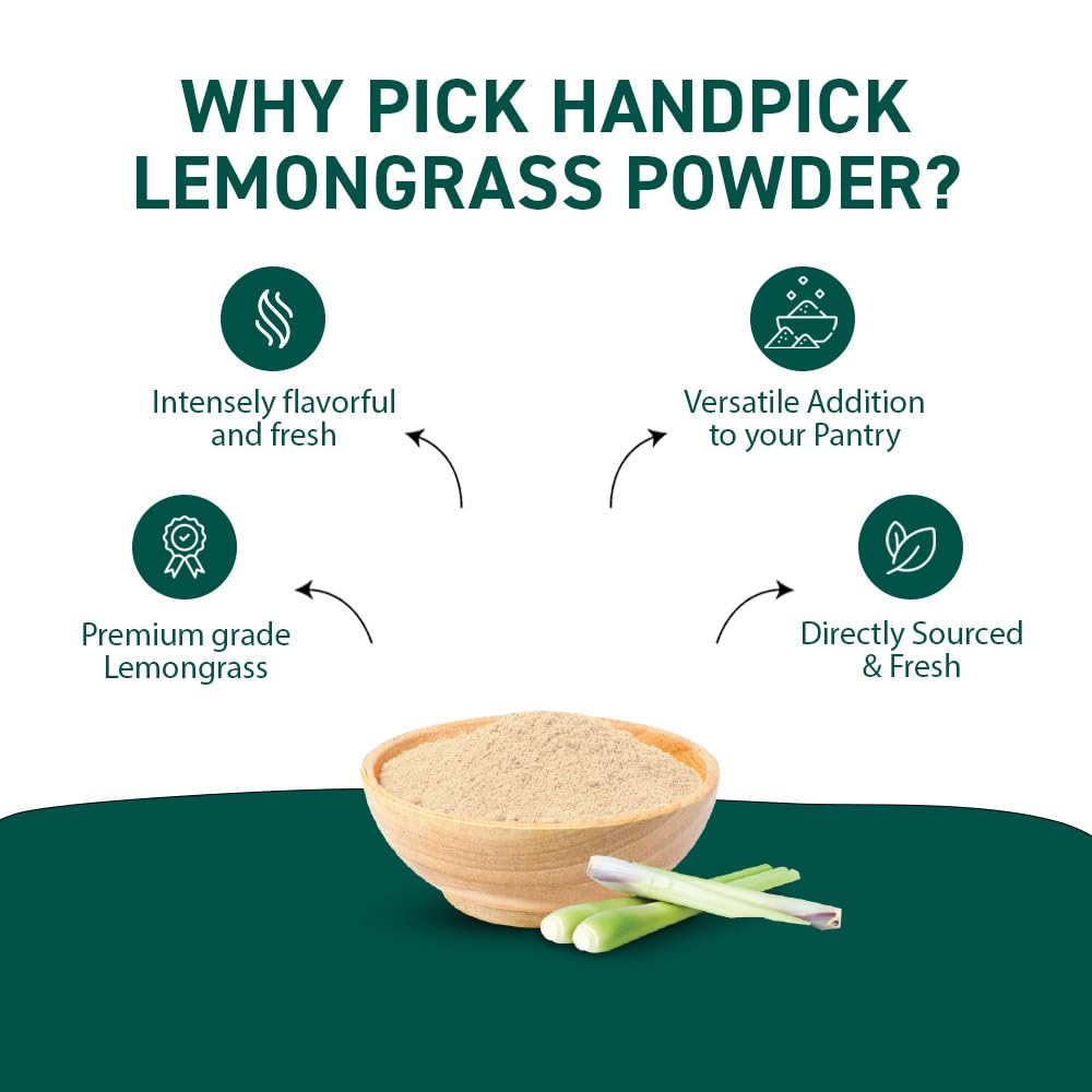HANDPICK Lemongrass Powder 226g (8oz) - Non-GMO, Gluten-Free, 100% Raw, Ideal for Cooking, Smoothies, Tea - Resealable P