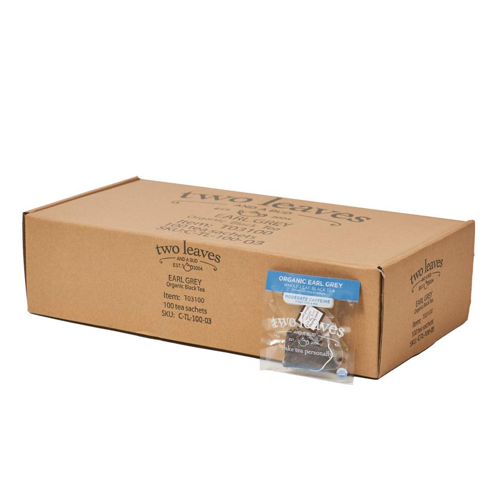 Two Leaves And A Bud Organic Earl Grey Tea Bags, Whole Leaf Caffeinated Black Tea In Compostable Sachets, Caffeinated Black Tea Flavored With Bergamot, Add Milk And Sugar, 100 Count (Pack Of 1)