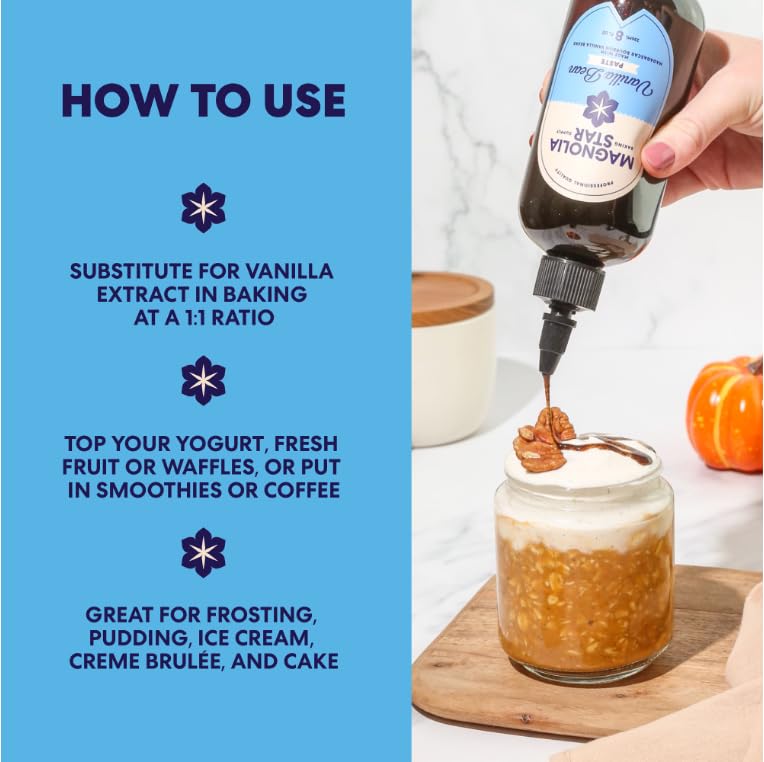 Magnolia Star Vanilla Bean Paste - Madagascar spirit-inspired flavor Beans, Non-GMO, Vegan, Gluten-Free, 8 oz Squeeze Bottle