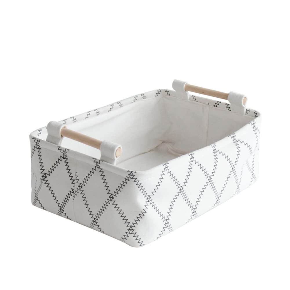 Lufofox Decorative Collapsible Rectangular Fabric Storage Bin Organizer Basket With Wooden Handles For Clothes Storage,154X106X5