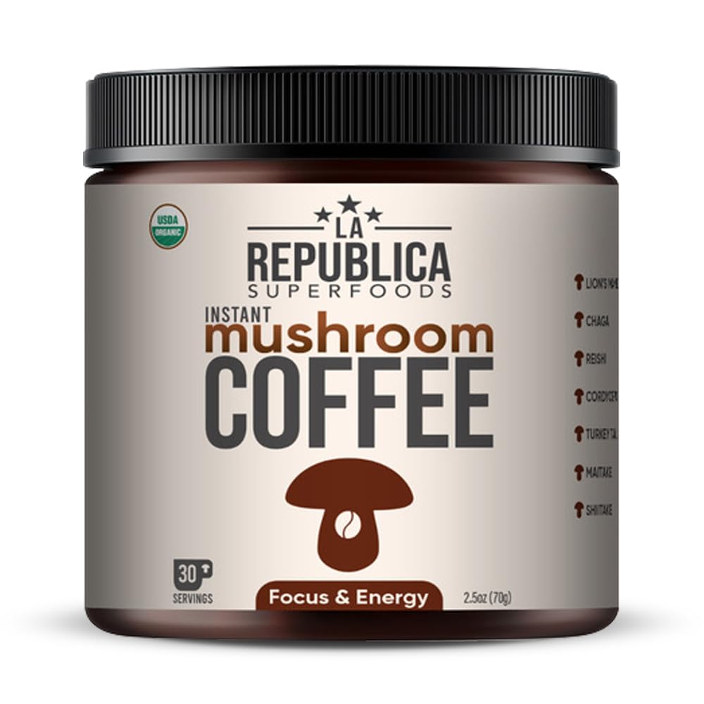Lrla Superfoods La Republica Organic Mushroom Coffee (30 Servings) Made With Full-Fruiting Bodies Arabica Shade-Grown With LionS Mane Reishi Chaga Turkey Tail And More