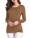 Fuinloth Womens Basic Long Sleeve T Shirts, Crewneck Slim Fit Spandex Tops, Plain Layer Underscrub Tees Coffee Medium