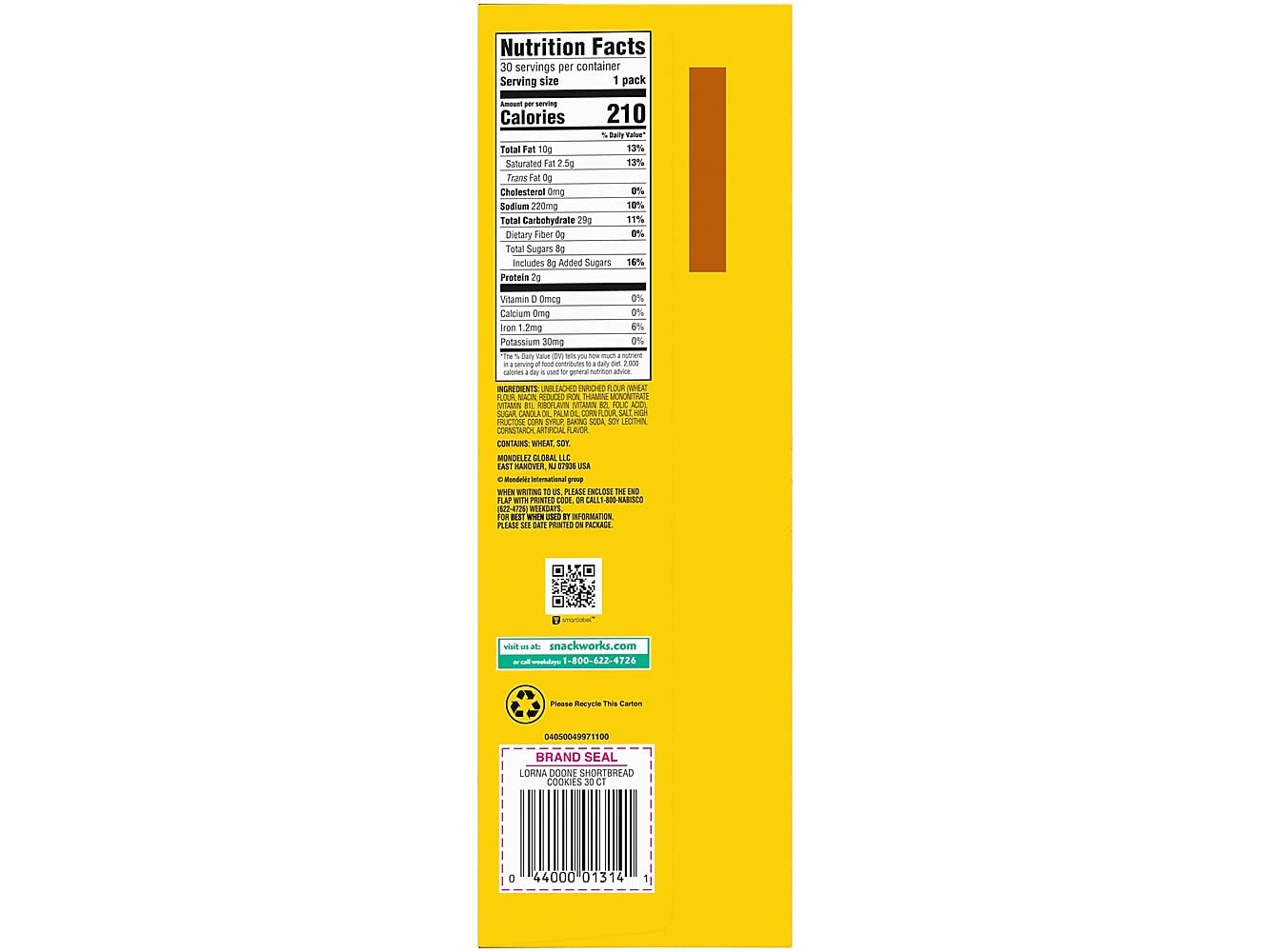 NABISCO Lorna Doone Shortbread Cookies - 30 Count, 1.5 Ounce Packs, Golden Color, Model 00044000013141