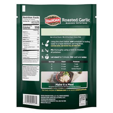Idahoan Roasted Garlic Value Size Mashed Potatoes, Naturally Gluten-Free, 100% Real Idaho potatoes, No Artificial Flavors or Dye