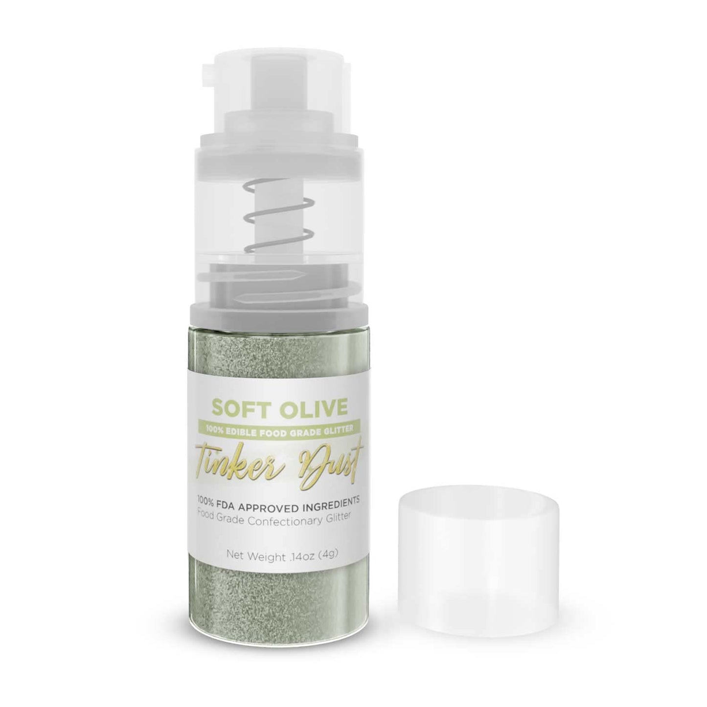 Tinker Dust - Soft Olive (4G, 1X Mini Pump) Edible Glitter For Desserts, Beverages, Cupcakes, Cake Pops And Cookies By Bakell