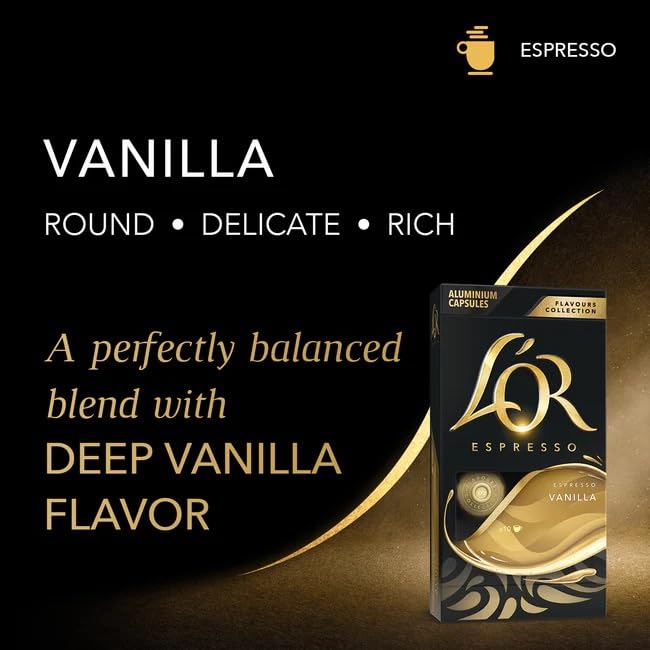 LOR Espresso Capsules 10 Count Vanilla Single-Serve Aluminum Coffee Capsules Compatible with the LOR BARISTA System & *Nespresso Original Machines 10 Count (Pack of 1)