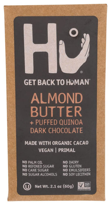 Hu Dark Chocolate Bar | Almond Butter & Puffed Quinoa Chocolate | Natural Organic Vegan, Gluten Free, Paleo, Non GMO, Fair Trade