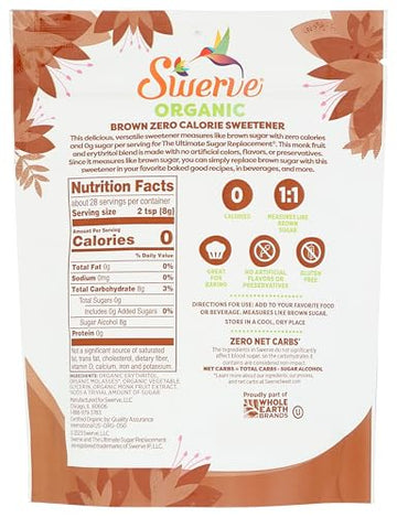 Swerve Organic Monk Fruit Brown Sugar Replacement Sweetener, 8 Ounce (Pack of 2)