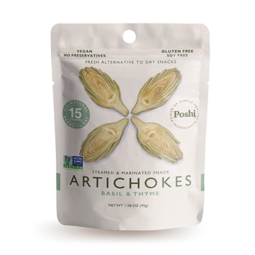 POSHI Artichoke Hearts with Basil and Thyme - Ready-to-Eat Snack Pack - Vegan, Keto, Low Carb, Gluten Free, Non-GMO (10 Pack, 1.