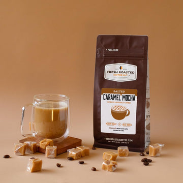 Fresh Roasted Coffee, Salted Caramel Mocha Flavored Coffee, 12 Oz, Medium Roast, Kosher, Ground