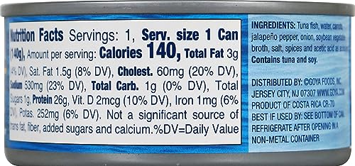 Goya Foods Chunk Light Tuna with Jalapeño, Wild Caught, 4.94 Ounce, Pack of 24