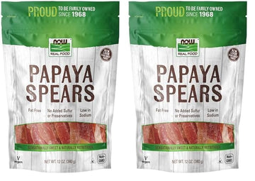 Now Foods, Papaya Spears, No Preservatives Or Added Sulfur, Fat-Free And Low-Sodium, 12-Ounce (Packaging May Vary) (Pack Of 2)