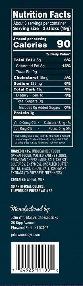 John Wm Macys Melting Parmesan Cheese Sticks, 4 oz, 6 Pack
