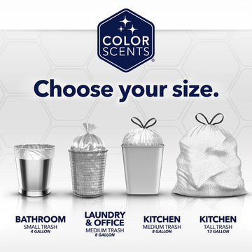 Color Scents - Small Trash Bags For Lightweight Waste, Twist Tie - 4 Gallon Trash Bags, 840 Count - Bathroom Trash Bag, Multi-Co