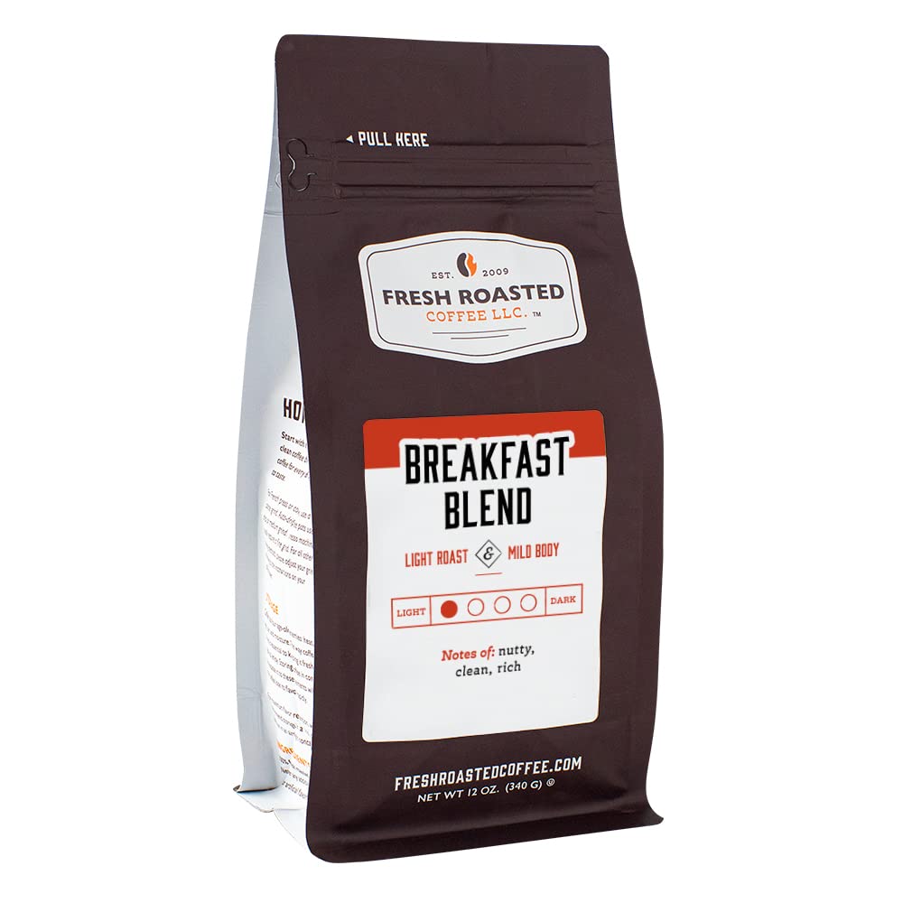 Fresh Roasted Coffee, Breakfast Blend, 12 Oz, Light Roast, Kosher, Whole Bean