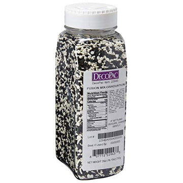 DecoPac Graduation Fusion Mix Candy Sprinkles, 26oz, Fancy Sprinkles in Handheld Container, Edible Black And White Sprinkles For